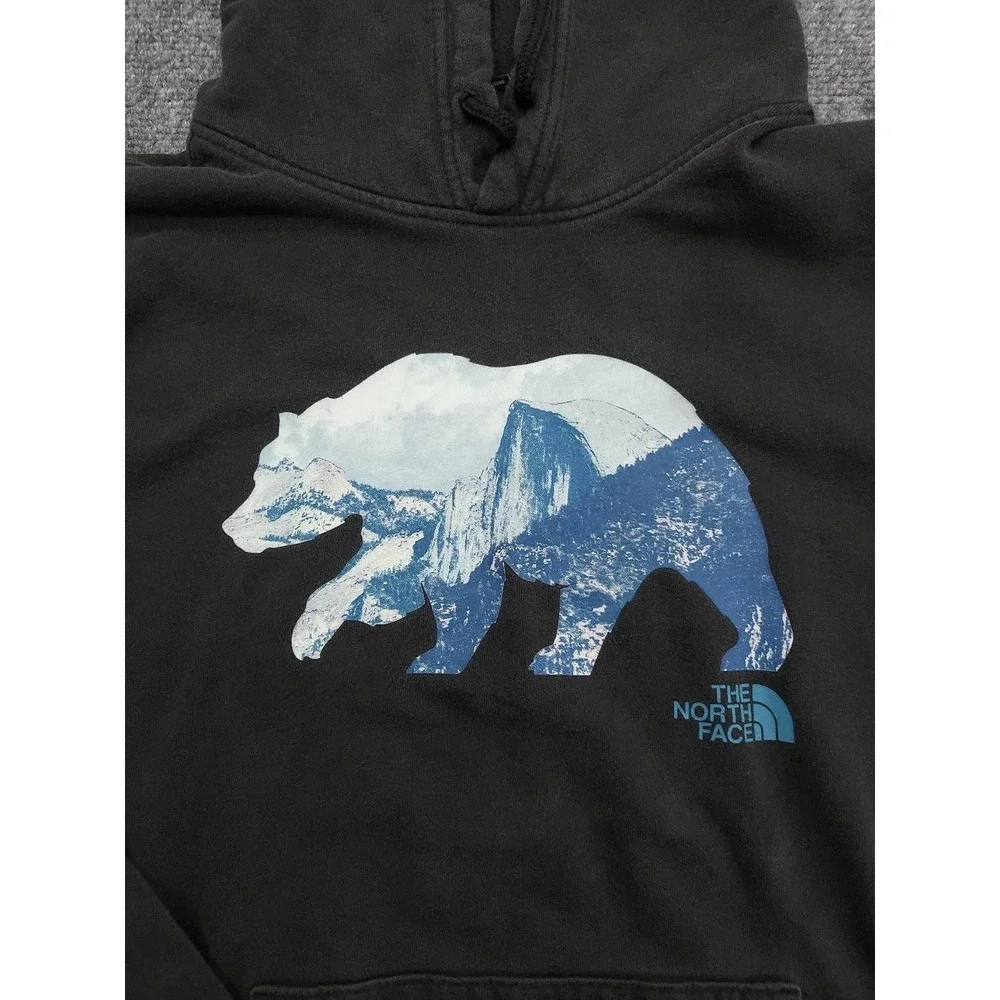 The North Face Hoodie Mens Medium Black‎ Bear Graphic Pullover Fleece Sweatshirt